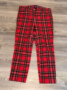 J Crew Winnie Crop Tartan Plaid Pant Red Women’s size 6 Side Zip
